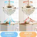 36 inch Modern Crystal Ceiling Fan with Lights and Remote LED Dimmable Fandelier Invisible Retractable Ceiling Fan 3 Blades 6 Speeds for Bedroom Living Room Dining Room(Gold)