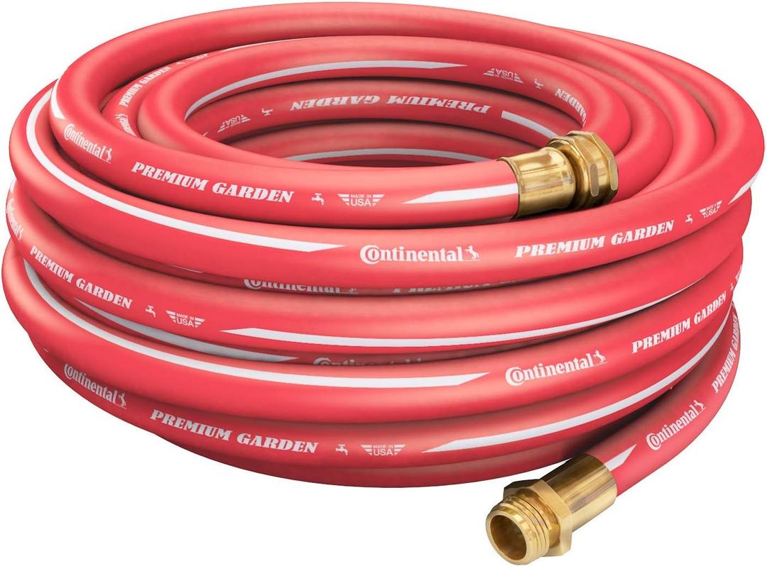 Continental Premium Garden Red Heavy Duty Hot Water Garden Hose, 5/8in Inside Diameter x 100ft Length, Male x Female Garden Hose Thread