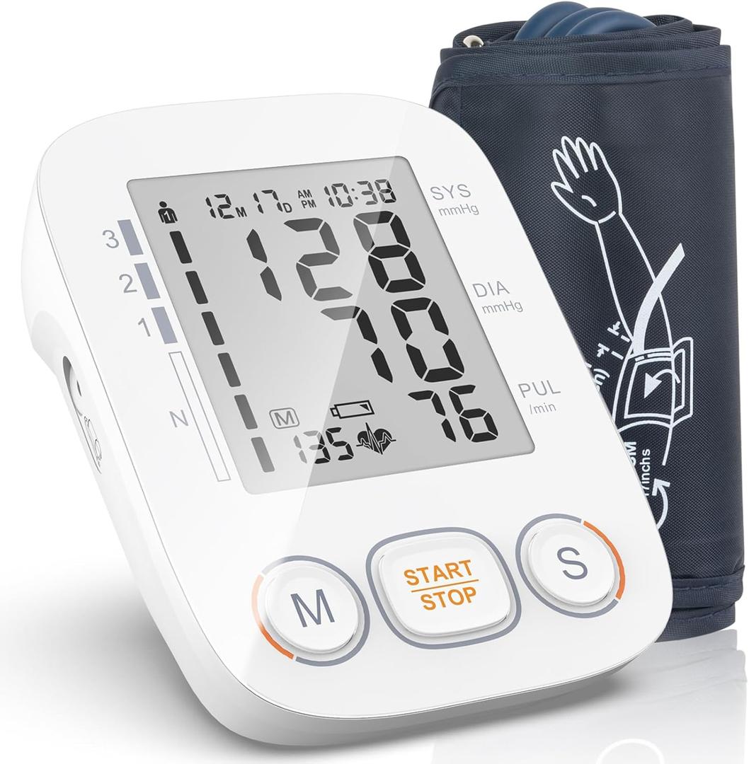 Blood Pressure Monitor for Home Use, Upper Arm Blood Pressure Machine with Large Cuff, Blood Pressure Machine, Adjustable Arm Cuff 8.7"-16.5",Large Display, 2 * 500 Readings Memory (White)