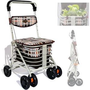 Walkers for Seniors with Seat, 180 lbs Capacity, Foldable & Lightweight, Adjustable Height, Rolling Walker with Brakes and Comfortable Chair for Mobility and Rest (22x19.7x35.4in)