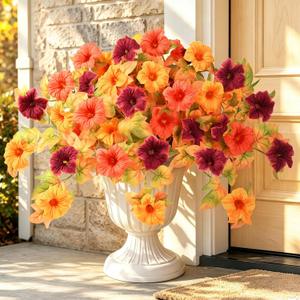 4Pcs Artificial Fall Flowers for Outdoors Fake Fall Petunias for Decoration