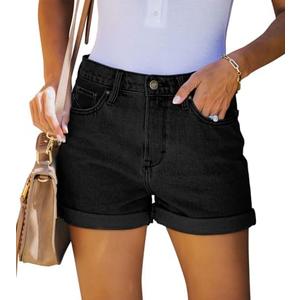 CHICZONE Womens Mid-High Rise Ripped Jean Shorts Distressed Stretchy Denim Shorts L