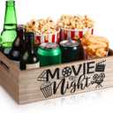 Movie Night Supplies Snack Trays with Handles Reusable Wooden Movie Gift Basket for Theater Popcorn Bowl Box Container Family Room Valentine's Day Decor (Rustic Wood)