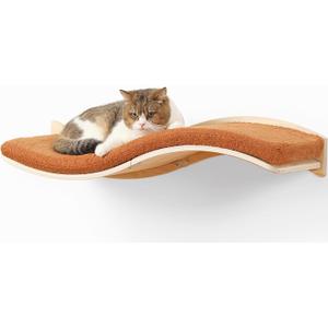 Cat Wall Shelves for Large Cats - Wall Mounted Furniture with Comfortable Cushion, Perfect Perch and Bed for Multi-Cat Households - 35 inch Wavy Shelf for Climbing, Playing, Resting, and Lounging
