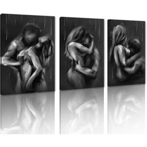 MAMAGO Black and White Sexy Painting 3 Piece Home Decor Modern Nude Couple Print Painting Bedroom Wall Art Body Poster for Hotel Bar Framed Wall Art Easy to Hang-24"x36"x3pcs (Style_02)