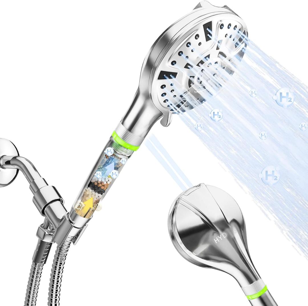 LED Handheld Shower Head with 8-Stage Filtration, High Pressure & 9 Spray Settings  Color Changing Temperature Display, Power Wash Mode, Adjustable Bracket & 69 Stainless Steel Hose