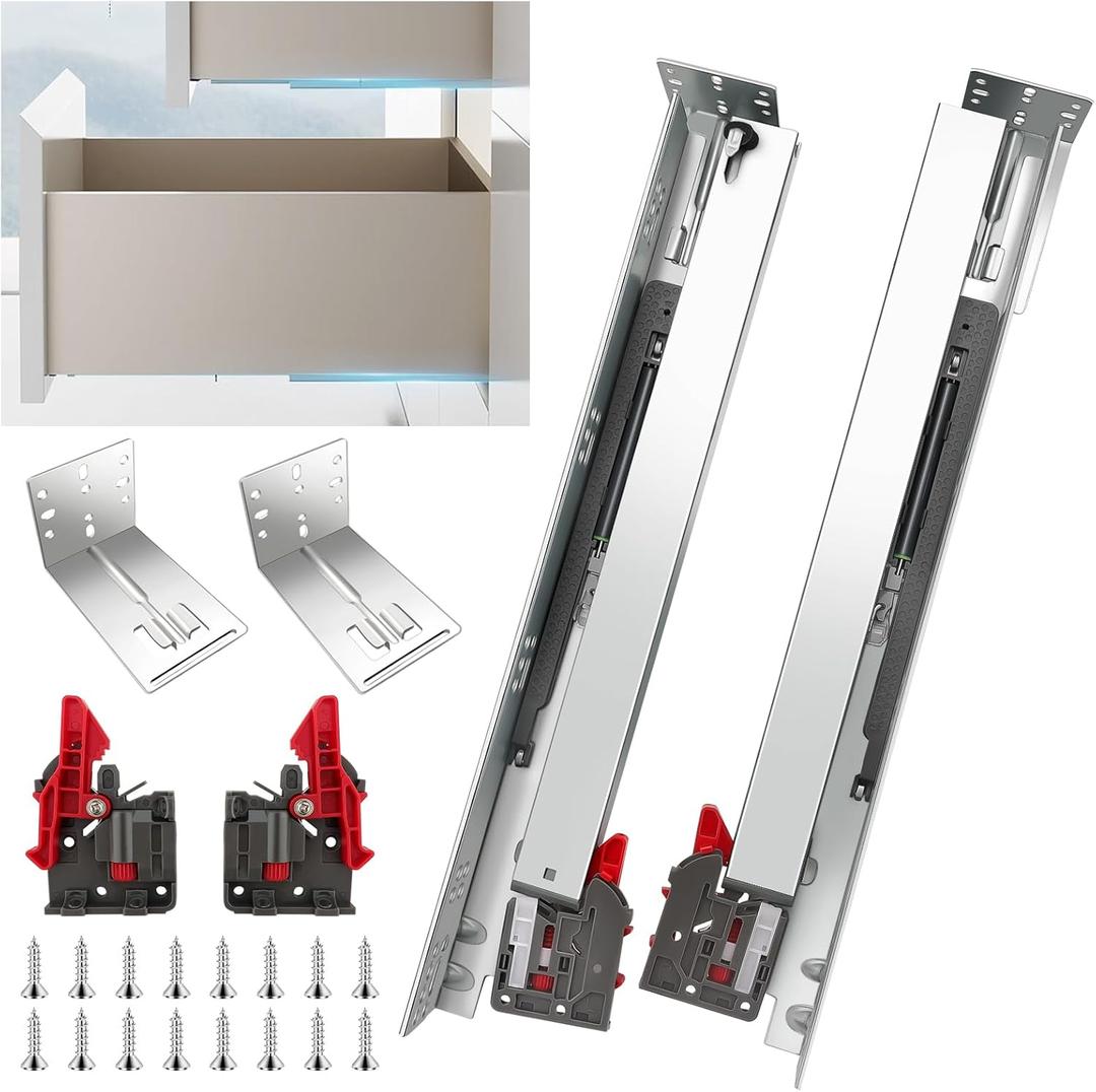 4 Pairs Undermount Drawer Slides 21 inch Undermount Soft Close Drawer Slides Full Extension Concealed Drawer Runners with Mounting Screws, Locking Device and Brackets 100 lb Load Capacity 21" 8pcs