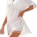 Yincro Women Swimsuit Cover Up Shirt 2026 Tassel Beach Bathing Suit for Swimwear Bikini Dress (White, XXXL)