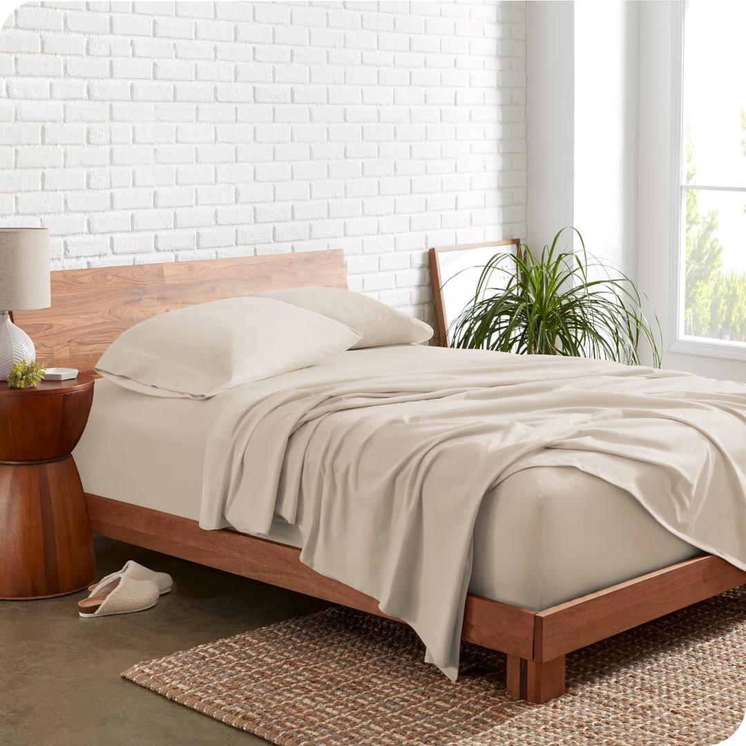 Bare Home 100% Organic Cotton Jersey Sheet Set, Ultra Soft, 100% Cotton - Sheet Set & Pillowcases - Deep Pocket Bed Sheets (Queen, Sand)