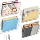 MaxGear Acrylic Wall File Organizer, 4 Pockets Clear Wall Mounted File Holder, Mail Organizer for Home, Office and School, 13x4x7 inches