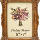 Vintage Picture Frame 5x7 Inch, Ornate Antique Photo Frames with Glass Front, Baroque Design, Tabletop & Wall Hanging, Photo Gallery, Gold