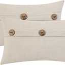 HWY 50 Beige Chenille Throw Pillow Covers 12x20 Inch with Triple Buttons, Soft Farmhouse Accent Decorative Cushion Cases for Couch Sofa Bed Living Room Pack of 2 Rectangle