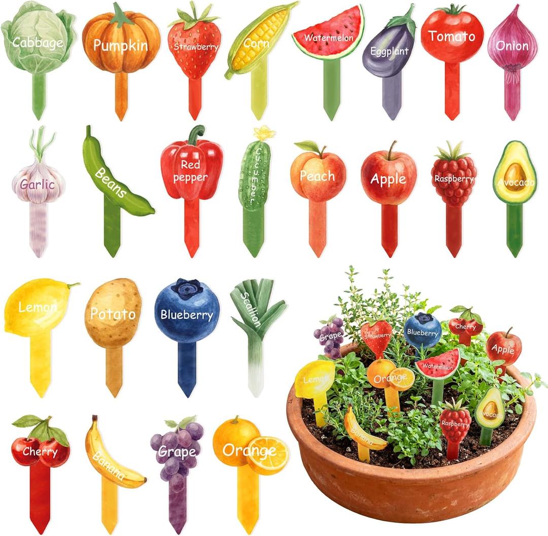 Novabright 24 Pcs Vegetable Label Signs Acrylic Garden Marks 5.1 Inch Fruit Tags Plant Stake with 24 Styles Funny Vegetable Sign Waterproof Potted Plant Label for Nursery Garden Indoor Outdoor Decor