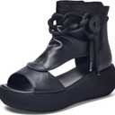 Women's High Top Leather Sandals Open Toe Boot Sandals for Women (Size 8, Black)