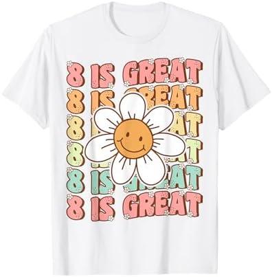 Eight is Great Cute Groovy 8th Birthday Party Daisy Flower T-Shirt L Youth