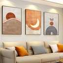 ARTKN Large Framed Orange Mid Century Modern Wall Art,Geometry Neutral Abstract Art for Living Room Bathroom Bedroom Wall Decor (Orange, 20" X 28" X 3 pieces)