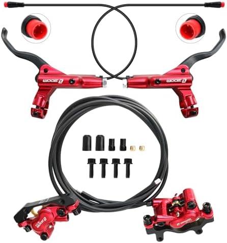 Zoom HB876E Hydraulic Disc Brakes Set 4-Pistons E-Bike Electric Power-OffHydraulic Brake Set for eBike, Mountain Bike, Road Bike (Red)