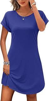 PLOKNRD Women's Summer Dress Swing Casual Summer Beach Basic Dresses Vacation, Royal Blue L