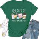 Qskall 100 Days of School Shirt for Women 100th Day of School Tshirts Teacher Tee Top (S, Green)