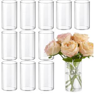TBWIND 12pcs Glass Cylinder Vases for Centerpieces, 6 Inch Clear Flower Vases for Wedding Decorations and Indoor Home Decor, Hurricane Candle Holder for Table Shelf, Party