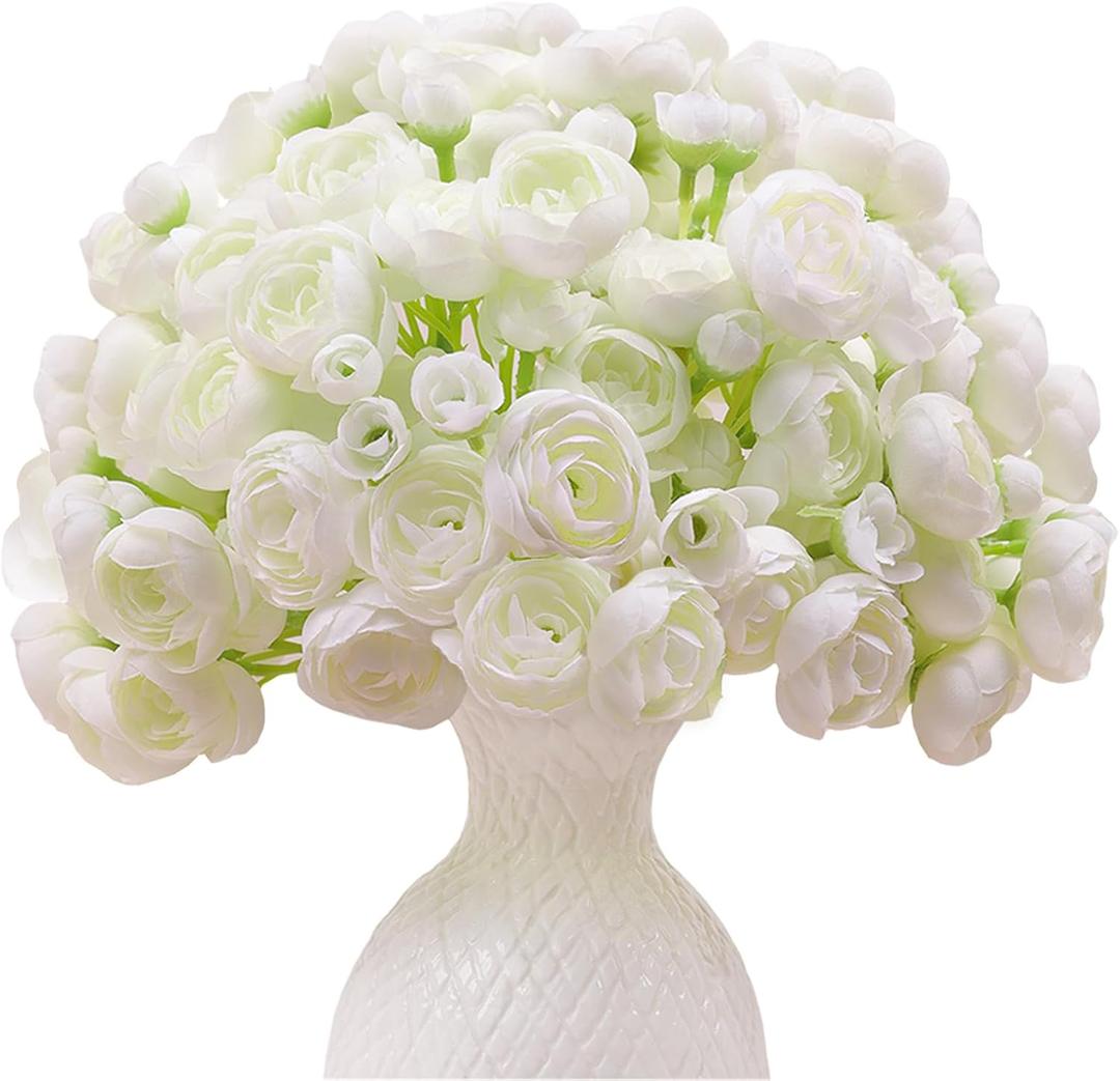 32Pcs Ranunculus Artificial Flowers, Ivory White Faux Silk Mini Peonies Bulk Fake Wedding Flowers for DIY Bouquet, Home Decor, Bridal Shower & Centerpieces