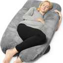 QUEEN ROSE Pregnancy Pillows, U Shaped Full Body Pillow for Sleeping Support, 55 Inch Maternity Pillow for Pregnant Women with Removable Velvet Cover, Grey
