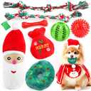 EZIYIN Christmas Dog Toys 9 Pack, Luxury Santa Puppy Chew Toy, Cotton Squeaky Plush Toys for Small Dogs, Durable Interactive Rope Treat Dog Ball and Bones, Rubber Teething Toys for Dogs Gifts