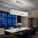 24'' Modern Crystal Chandelier for Dining Room Ceiling Light Fixture for Living Room Hallway Lighting LED Dimmable with Remote Silver, 24'' x 4.7'' Rectangle