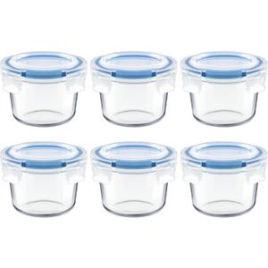 Set of 6 Small Glass Storage Containers, 7 oz Food Containers with No-Spill Lids, Thick Glass Jars for Meal Prep, Babys Snacks, Leftovers and Sauces, Dishwasher & Microwave Safe