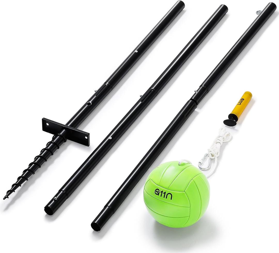 A11N SPORTS Portable Tetherball Set for Backyard, 10.5ft Adjustable Steel Pole with Spiral Ground Anchor, Soft PU Volleyball & Rope, Heavy Duty Outdoor Game for Family, Lawn, Camping & Party