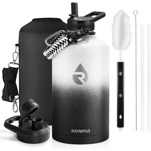 RAYMYLO One Gallon Water Bottle Insulated, Triple Walled Vacuum Stainless Steel (Cold for 48 Hrs), Leak Proof & Non-BPA, Large Water Flask Jug with Paracord Handle & Straw Spout Lids