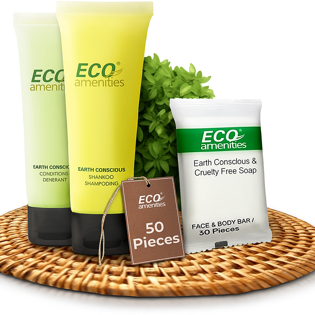ECO Amenities 50-Piece Travel Kit: Soap, Shampoo & Conditioner Mini Kits in Toiletry Bags - Trial Size Bars & Sets (1oz each)