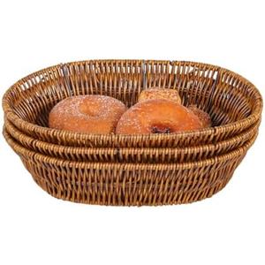 Fvstar 3pcs Poly Wicker Bread Basket,Imitation Woven Fruit Basket Tabletop Tray,Handwoven Oval Food Vegetable Baskets for Serving Display Storage Kitchen Restaurant Market Showcase (Oval)