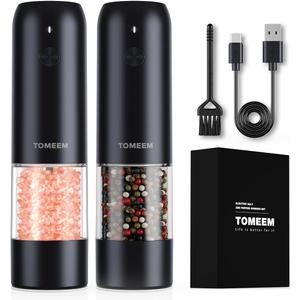 TOMEEM Electric Salt and Pepper Grinder Set with LED Lights  Rechargeable Automatic Pepper and Salt Mill with 6 Adjustable Coarseness for Kitchen, BBQ & Gifts