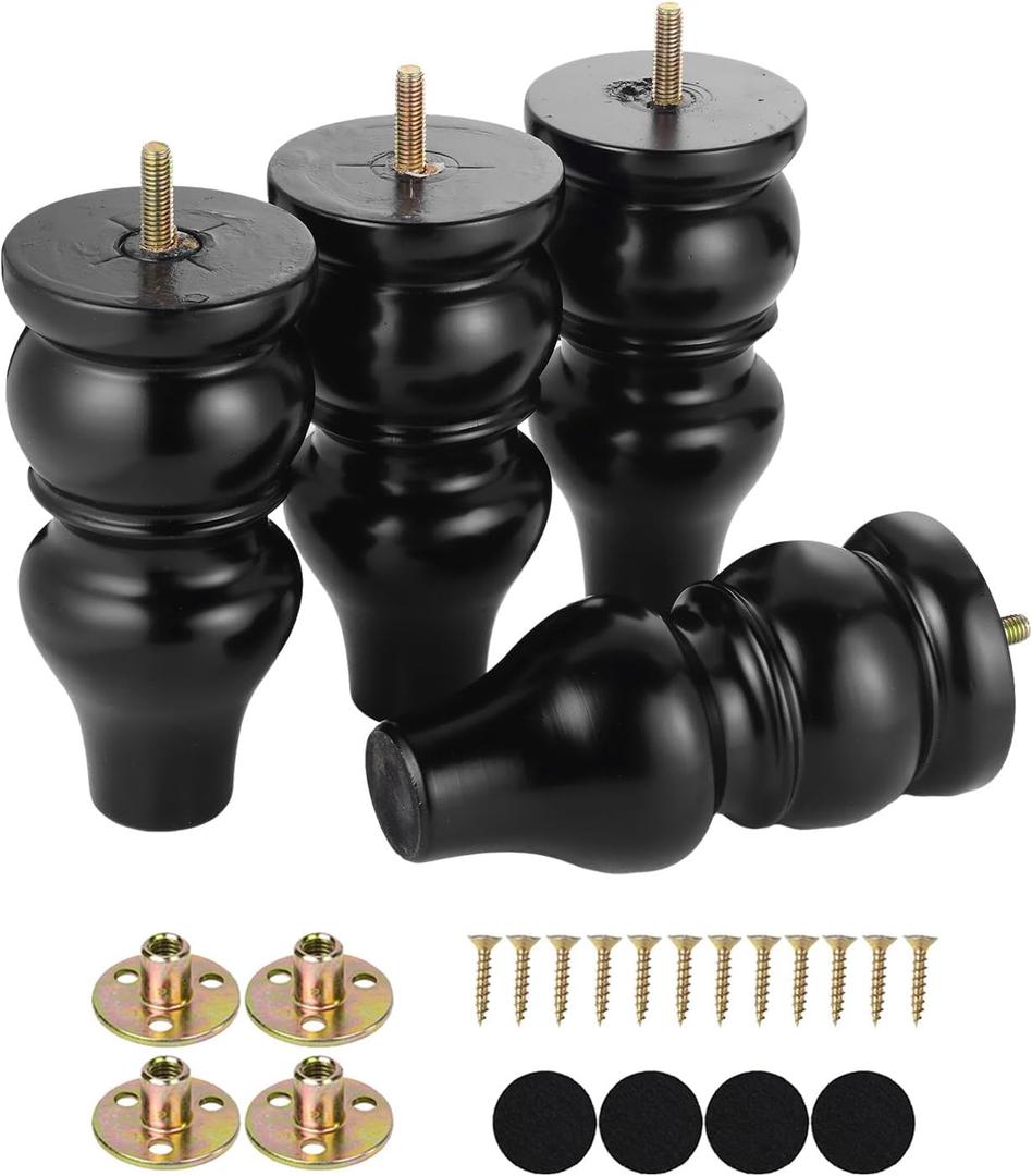 Maricome 6 Inch Replacement Sofa Legs Pre-drilled M8 Bolt Wood Furniture Legs Set of 4 Couch Legs High Polish Modern Mid Century Screw in