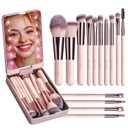 BS-MALL Travel Makeup Brush Set Foundation Powder Concealers Eye Shadows Makeup Set with LED light Mirror 14 Pcs Mini Makeup Brushes (APINK)