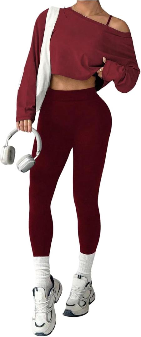 SOLY HUX Women's Tracksuit Set 3 Piece Workout Outfits Long Sleeve Crop Top Camisole and Leggings Gym Activewear