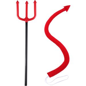 Sumind 2 Pieces Halloween Devil Costume Accessories Devil Tail Fork Cosplay Costume Accessories for Halloween Cosplay Party (Red)