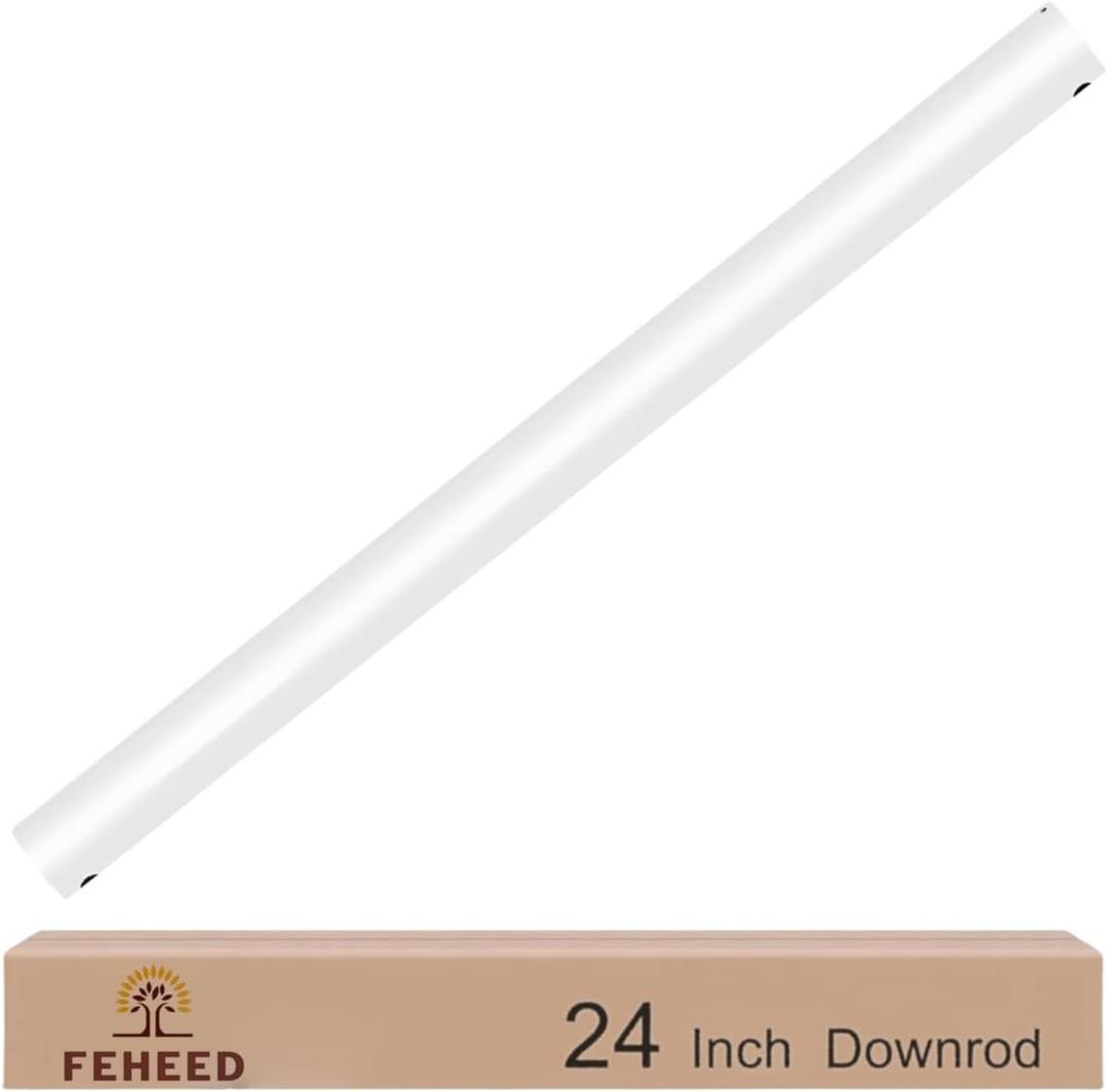 24 Inch Ceiling Fan Downrod, 1" Diameter White Ceiling Fan Extension Rod (No Threads),Universal Down Rods for Ceiling Fans,Easy Installation