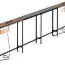 Huuger Narrow Sofa Table with 2 Power Outlets, 110.2-157.5 Inch Adjustable Length, Behind the Couch Table with USB-C Port, Long Entryway Console Table, Anti-tip Kit, for Living Room, Rustic Brown