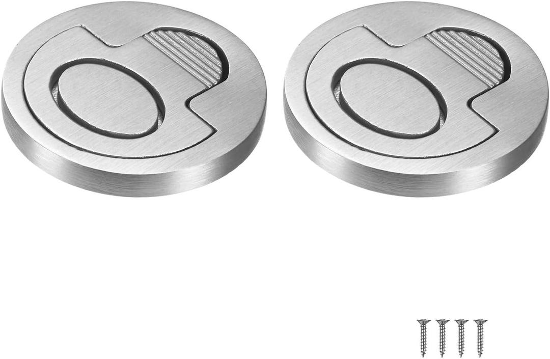 2-Pack Stainless Steel Flush Ring Pull, 2.56 x 1.18 Inch Recessed Handle with Screws for Barn/Pocket/Closet Door, Round Boat Deck Hatch Latch