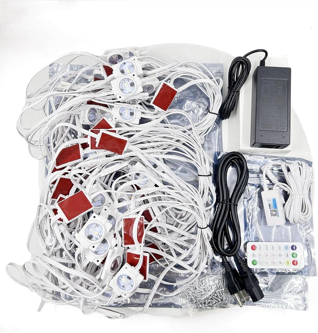 108ft RGBW LED Module Light UL Listed RGB+White 72pcs with Voice APP Remote Control for Permanent Outdoor Eave roof Perimeter Storefront Waterproof (Power Supply and Controller Included)