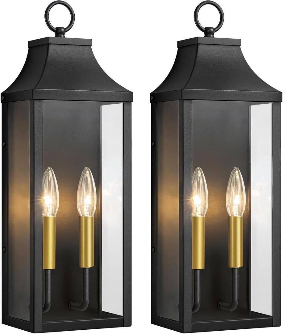 2-Pack 18" Outdoor Wall Light Fixtures,Modern Exterior Lighting Fixtures Wall Mount,Anti-Rust Porch Lights with Clear Glass,Waterproof Outside Wall Sconce Lights for House Garage Patio,E12 Base, 18 Inch-No Sensor