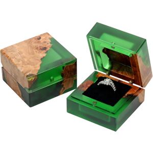 Wedding Ring Box,Sage Green Engagement Ring Box for Proposal with Single Slot Handcrafted, Made of Wood and Resin, Wedding Ceremony, Jewelry Organizer