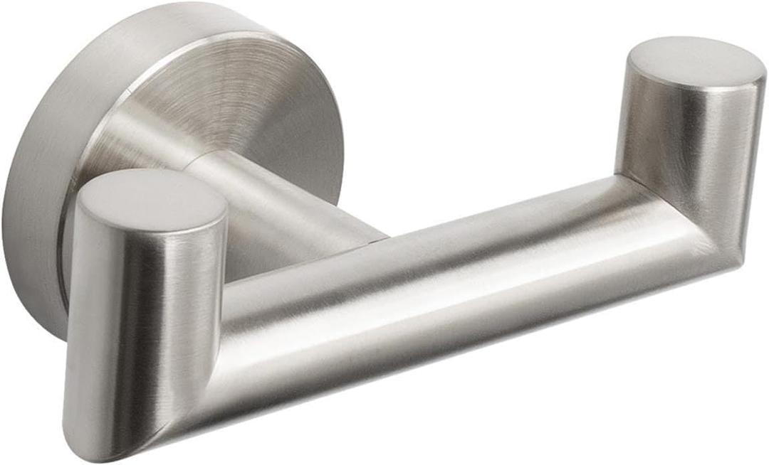 NearMoon Bathroom Double Towel Hook- SUS304 Stainless Steel Robe Towel Holder, Heavy Duty Double Coat Hook for Bathroom Livingroom Kitchen Wall Mounted (Brushed Nickel-U, 2 Pack)