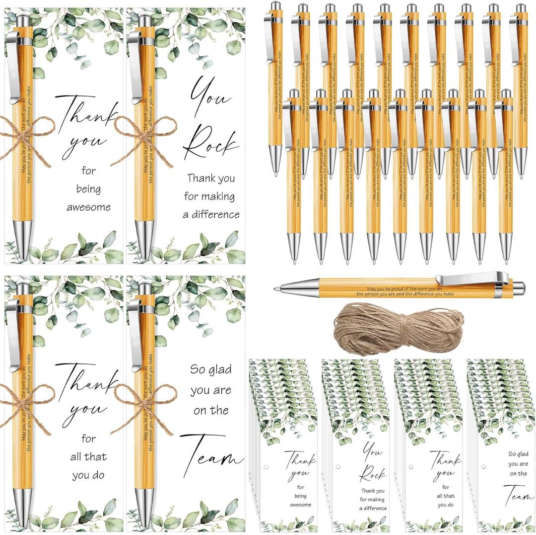 Yeaqee 48 Set Employee Appreciation Gifts Bulk Thank You Gifts with Bamboo Pens Thank You Cards for Doctors Social Workers Secretaries Assistants Nurses Teachers Volunteers Staff Coworkers
