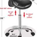 Kaleurrier Saddle Stool Rolling Swivel Height Adjustable with Wheels,Heavy Duty Stool,Ergonomic Stool Chair for Lab,Clinic,Dentist,Salon,Massage,Office and Home Kitchen (Black, Without Back), 14 X 16"