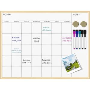 Magnetic Monthly Calendar Whiteboard, 17'' x 13'' Dry Erase Calendar for Wall Office School Home, Gold Wooden Frame