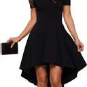 Sarin Mathews Womens Off The Shoulder Short Sleeve High Low Cocktail Skater Dress (Large, Black)