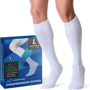 Compression Socks for Women and Men, 15-20mmHg Knee High Support Socks, Lightweight Breathable Travel and Running Socks for Flying, Training, Work and Daily Wear, S-L, 1 Pair